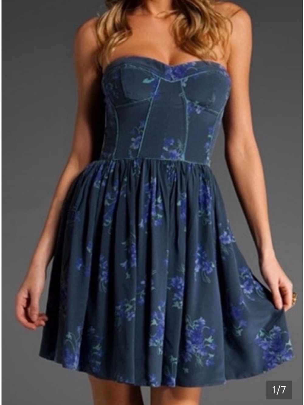 Rebecca Taylor Lily of the Valley Floral Silk Strapless Corset Mini Dress